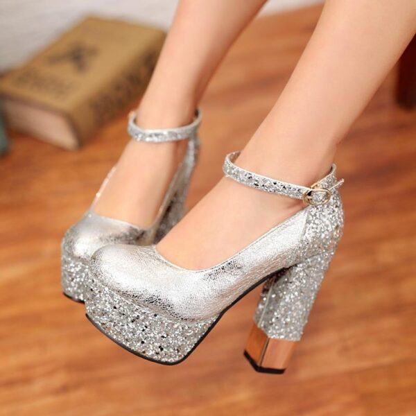 Retro patent leather buckle platform thick heel shoes - Image 8