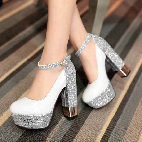 Retro patent leather buckle platform thick heel shoes - Image 5