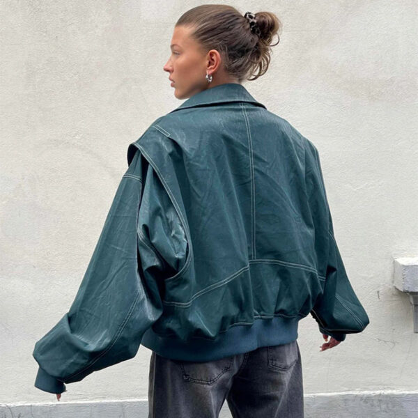 Loose Fashion Lapel Zip-up Jacket Cool Long Sleeve Zipper Closure Moto Biker Leather Jacket Womens Clothing - Image 10