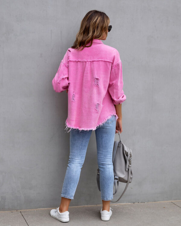 Fashion Ripped Shirt Jacket Female Autumn And Spring Casual Tops Womens Clothing - Image 10