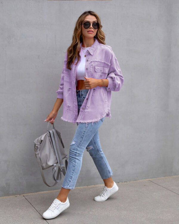 Fashion Ripped Shirt Jacket Female Autumn And Spring Casual Tops Womens Clothing - Image 7