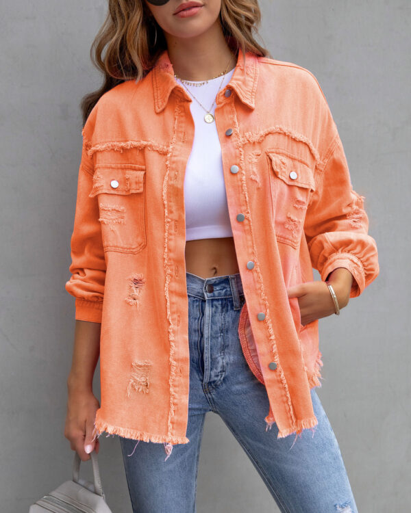 Fashion Ripped Shirt Jacket Female Autumn And Spring Casual Tops Womens Clothing - Image 3